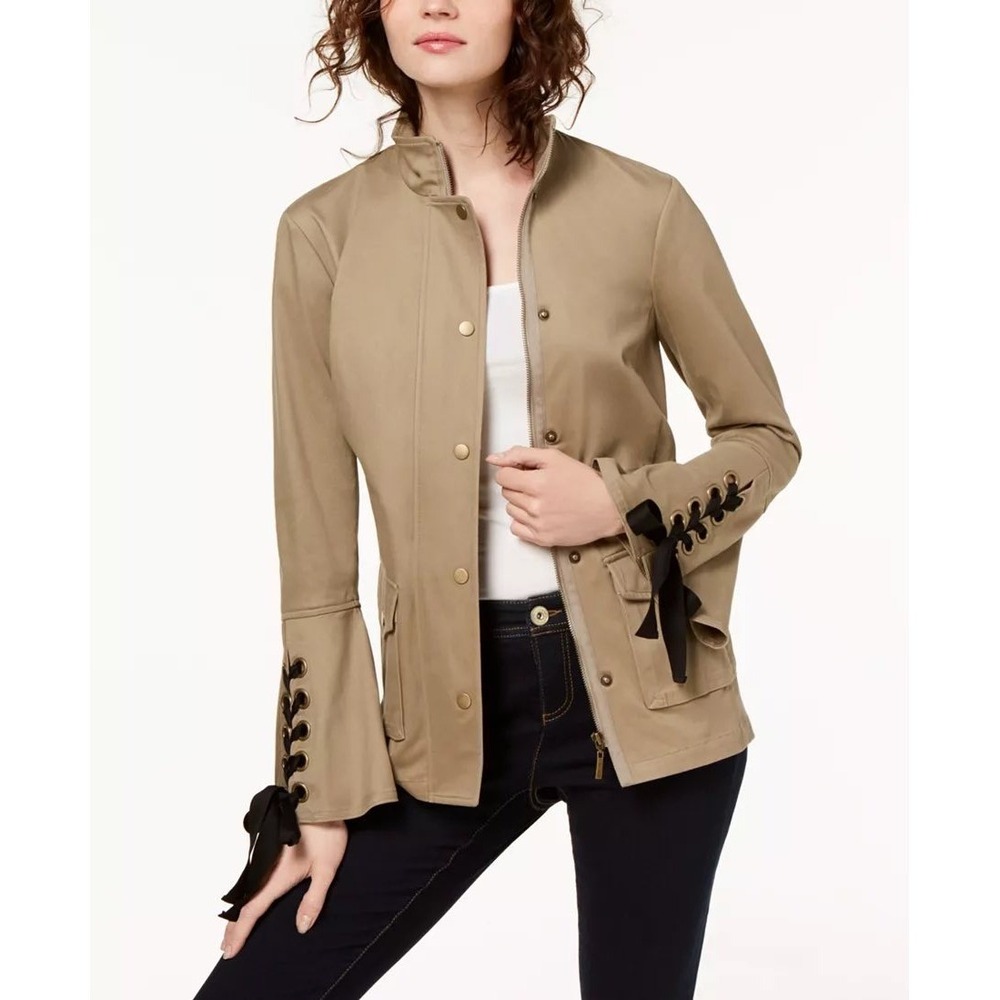 INC International Concepts Lace-Up Modern‎ Utility Jacket M Boho Neutral Western